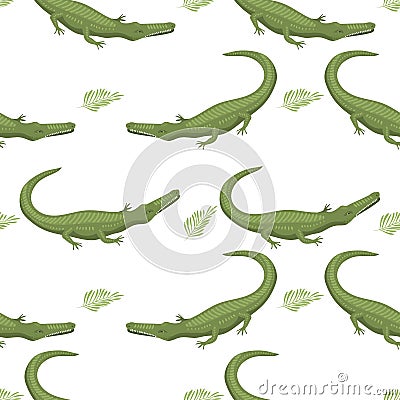 Cartoon green crocodile danger predator and australian wildlife river reptile carnivore alligator with scales teeth flat Vector Illustration