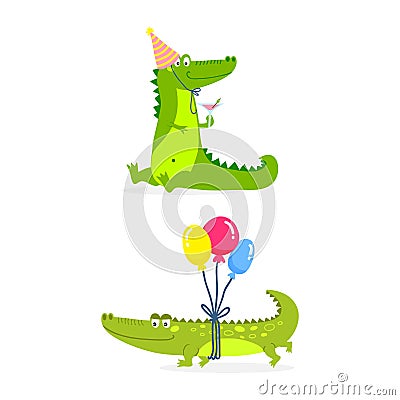 Cartoon green crocodile funny predator australian wildlife river reptile alligator flat vector illustration. Vector Illustration