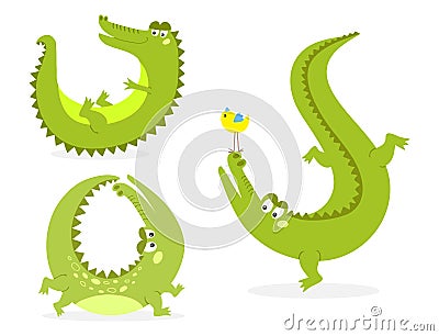 Cartoon green crocodile funny predator australian wildlife river reptile alligator flat vector illustration. Vector Illustration