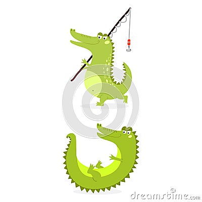 Cartoon green crocodile funny predator australian wildlife river reptile alligator flat vector illustration. Vector Illustration