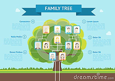 Cartoon Family Tree Infographic Card Poster. Vector Vector Illustration