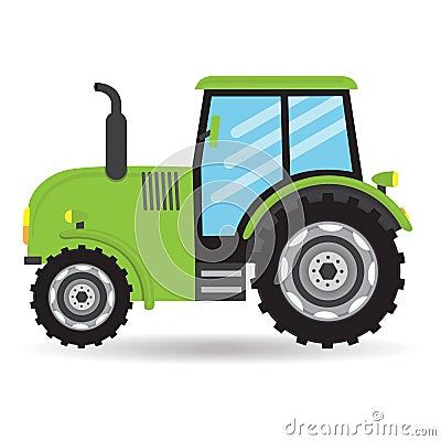 Cartoon green flat vector Tractor vehicle farm icon Vector Illustration