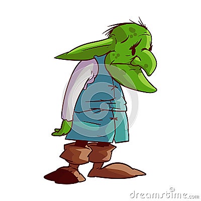 Cartoon green goblin or troll Vector Illustration