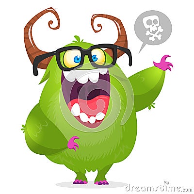 Cartoon green monster nerd wearing glasses. Vector Halloween illustration isolated. Vector Illustration