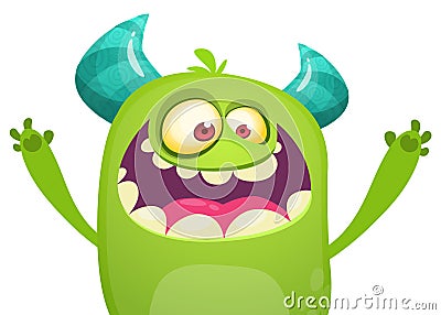 Cartoon green monster screaming. Vector clipart. Vector Illustration
