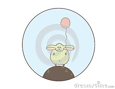 Cartoon green sheep with a red ball. Editorial Stock Photo