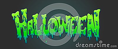 Cartoon green slime Halloween text with dark background Vector Illustration