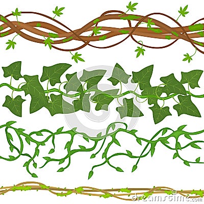 Cartoon Green Wild Lianas Branches Set. Vector Vector Illustration