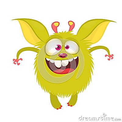 Cartoon gremlin character. Funny creature with big ears. Vector Illustration