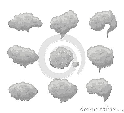 Cartoon Grey Smoke Fog Set. Vector Vector Illustration