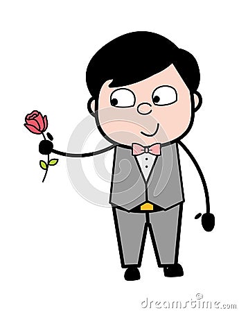 Cartoon Groom Giving a Red Rose Stock Photo