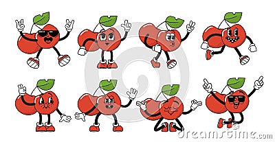 Cartoon Groovy Cherry Vivacious Character With A Penchant For Vibrant Fashion And A Love For Retro Music Vector Illustration
