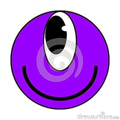 Cartoon Groovy funny purple cartoon smile character, vintage. Funky comic bright emoticon stickers Cartoon Illustration