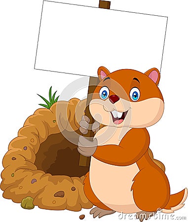 Cartoon groundhog holding blank sign Vector Illustration