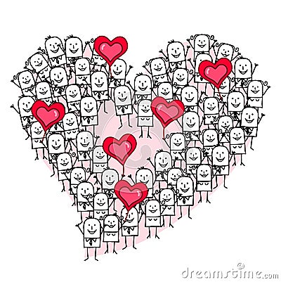 Cartoon Group of People making a Heart shape Vector Illustration