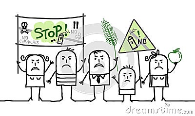 Cartoon group of people protesting against toxic agriculture industry Vector Illustration