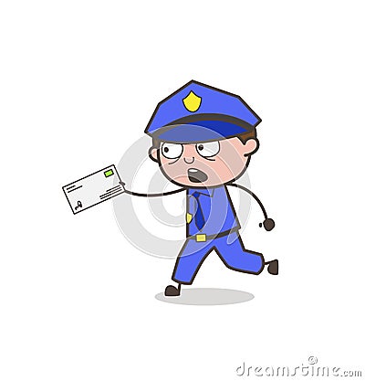 Cartoon Guard Running in Hurry to Deliver the Letter Stock Photo