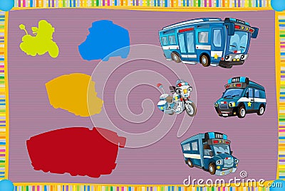 Cartoon guessing game for little kids with colorful police vehicles Cartoon Illustration