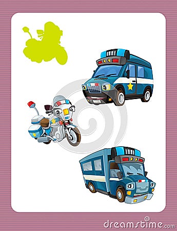 Cartoon guessing game for little kids with colorful police vehicles Cartoon Illustration