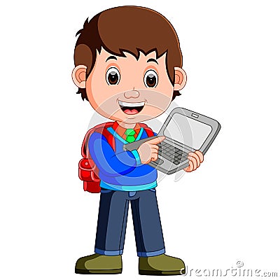 Cartoon guy with tablet and notebook Vector Illustration