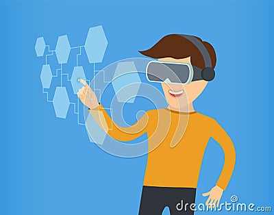 Cartoon guy in virtual reality with glasses. vector eps 10 Vector Illustration