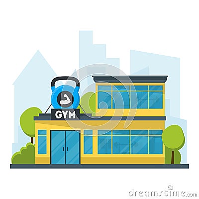 Cartoon Gym Fitness Building. Vector Vector Illustration