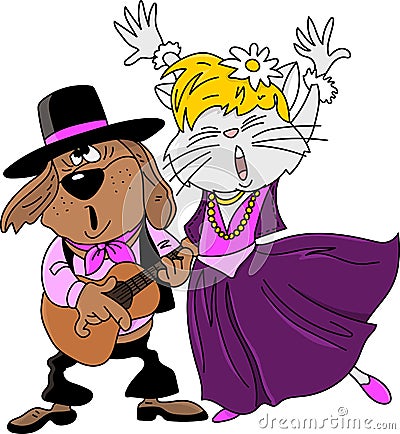 Cartoon gypsy animals singing and dancing vector illustration Vector Illustration