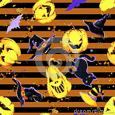 Cartoon Halloween background. Halloweens paty seamless pattern Stock Photo