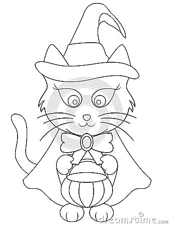 Cartoon Halloween Cat Coloring Page Stock Photo