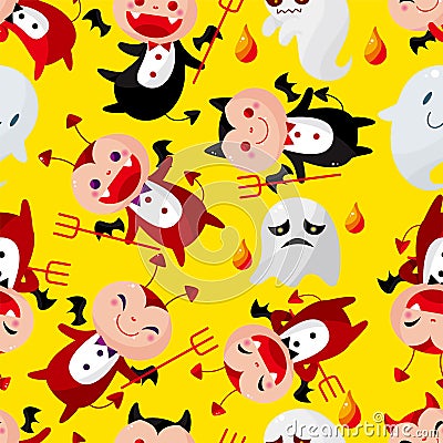 Cartoon halloween ghost seamless pattern Vector Illustration