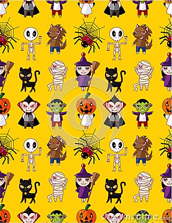 Cartoon Halloween holiday monster seamless pattern Vector Illustration