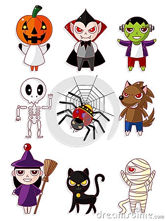 Cartoon Halloween monster icons Vector Illustration