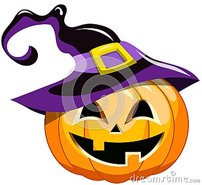 Cartoon halloween pumpkin witch hat Vector Illustration