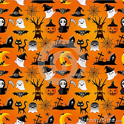 Cartoon Halloween seamless pattern Vector Illustration