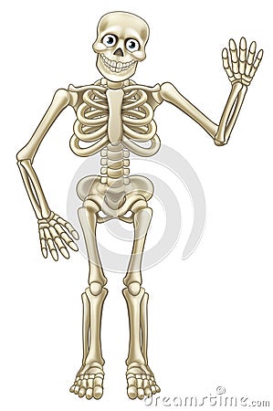 Cartoon Halloween Skeleton Waving Vector Illustration