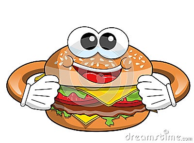 Cartoon hamburger character hands hips Vector Illustration