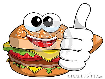 Cartoon hamburger character thumb up isolated Vector Illustration