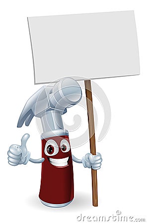 Cartoon hammer with board sign Vector Illustration