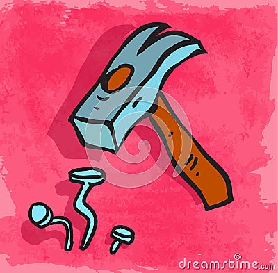 Cartoon hammer illustration, vector icon Vector Illustration