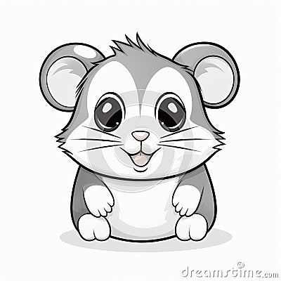 Cartoon Hamster: Clean And Simple Black And White Art Cartoon Illustration