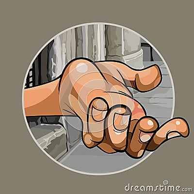 Cartoon hand of a beggar in the street close up Vector Illustration