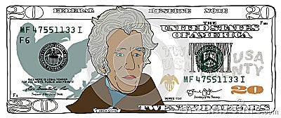 Cartoon hand drawn colorized 20 dollar banknote Stock Photo