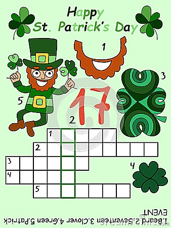 Cartoon hand-drawn crossword for children for St Patrick's day celebration vector illustration Vector Illustration