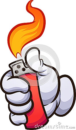 Cartoon hand glove lighting a lighter Vector Illustration