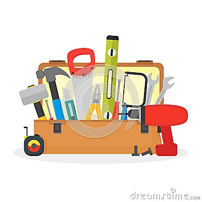 Cartoon Hand Tools Box. Vector Vector Illustration