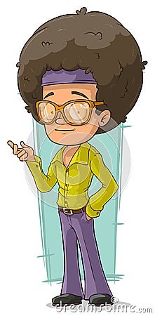 Cartoon handsome disco man in sunglasses Vector Illustration