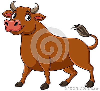 Cartoon happy brown bull standing Vector Illustration