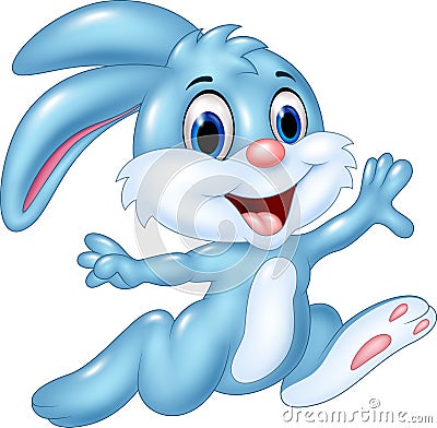 Cartoon happy bunny running on white background Vector Illustration