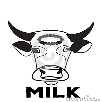Cartoon happy caw isolated. Logo, print. cover for milk package Vector Illustration