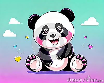 Cartoon happy comic baby panda bear stuffed teddy play toy Cartoon Illustration